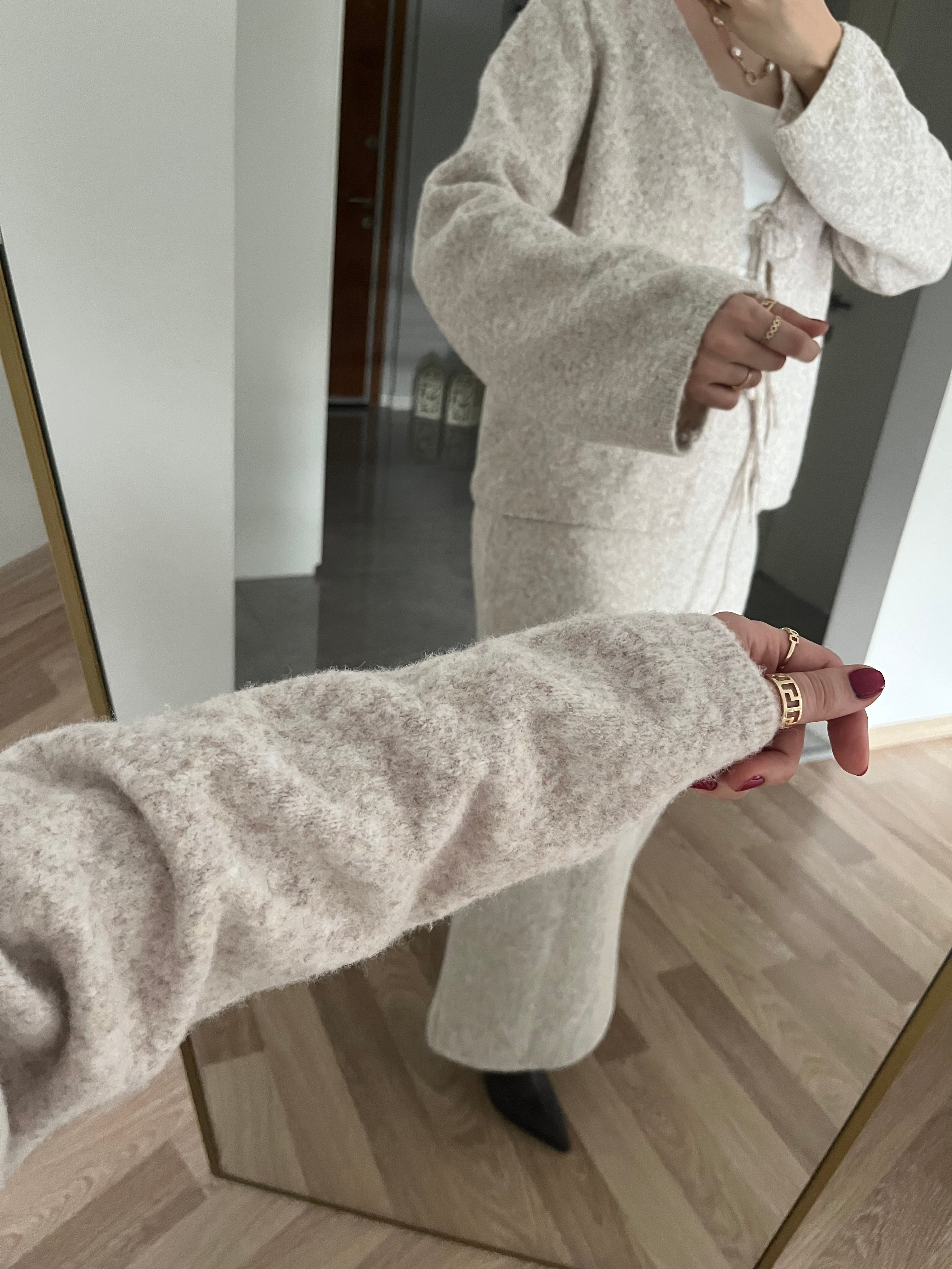 Ekru Bluz Etek Triko Takım