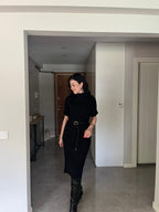 Siyah Yarasa Kol Triko Elbise