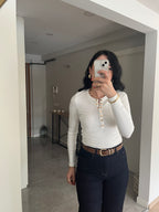 Gold Çıtçıt Düğmeli Basic Body -Beyaz