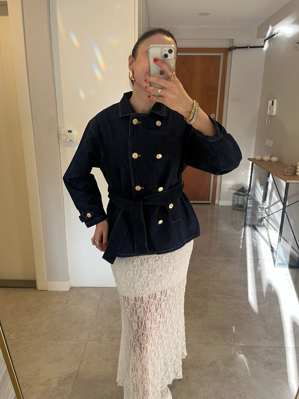 Gold Düğme Detay Denim Ceket