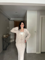 Ekru Bluz Etek Triko Takım