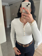 Gold Çıtçıt Düğmeli Basic Body -Beyaz