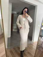 Ekru Bluz Etek Triko Takım