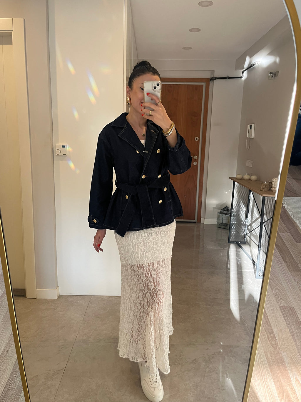 Gold Düğme Detay Denim Ceket