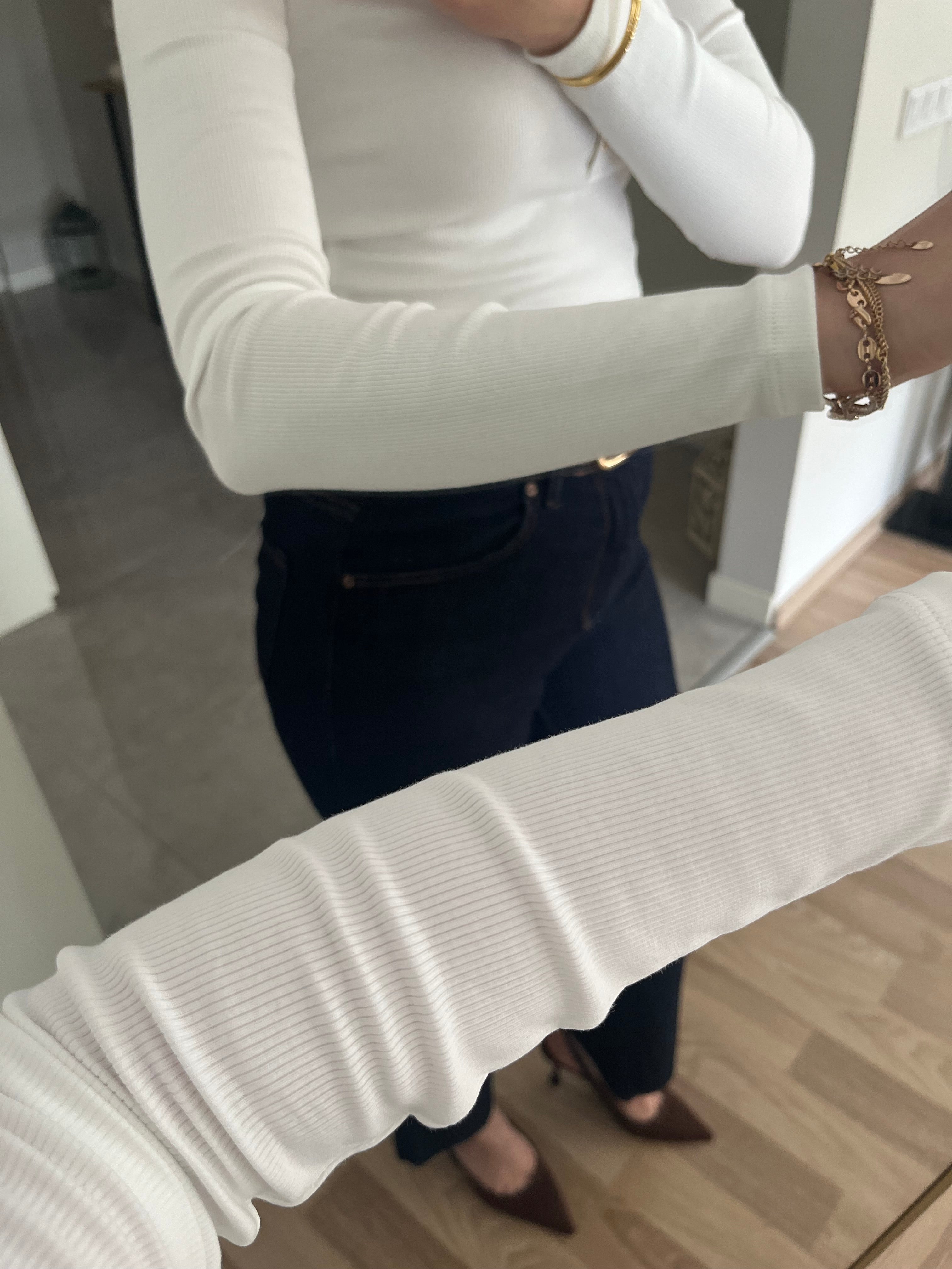 Gold Çıtçıt Düğmeli Basic Body -Beyaz