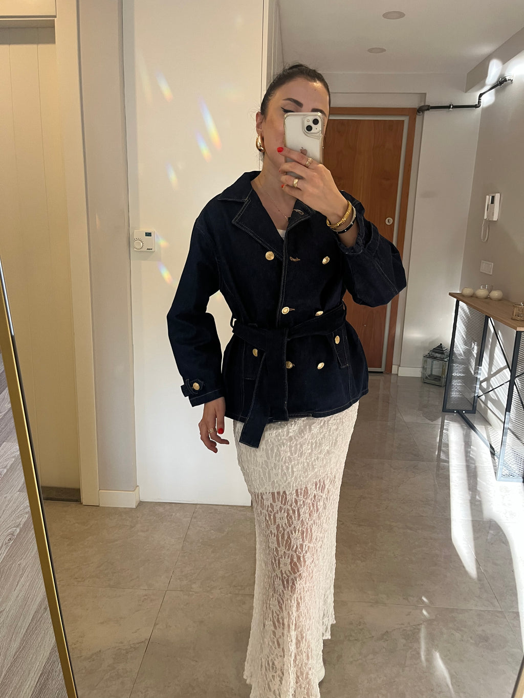 Gold Düğme Detay Denim Ceket