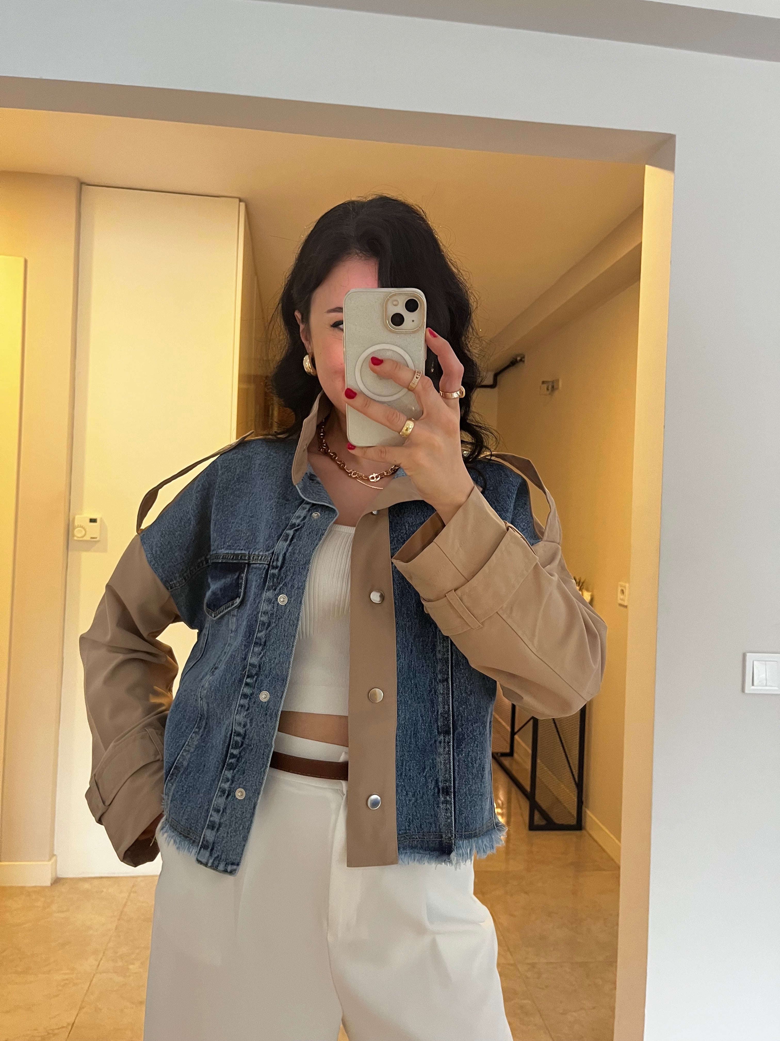 Camel & Denim Detay Ceket