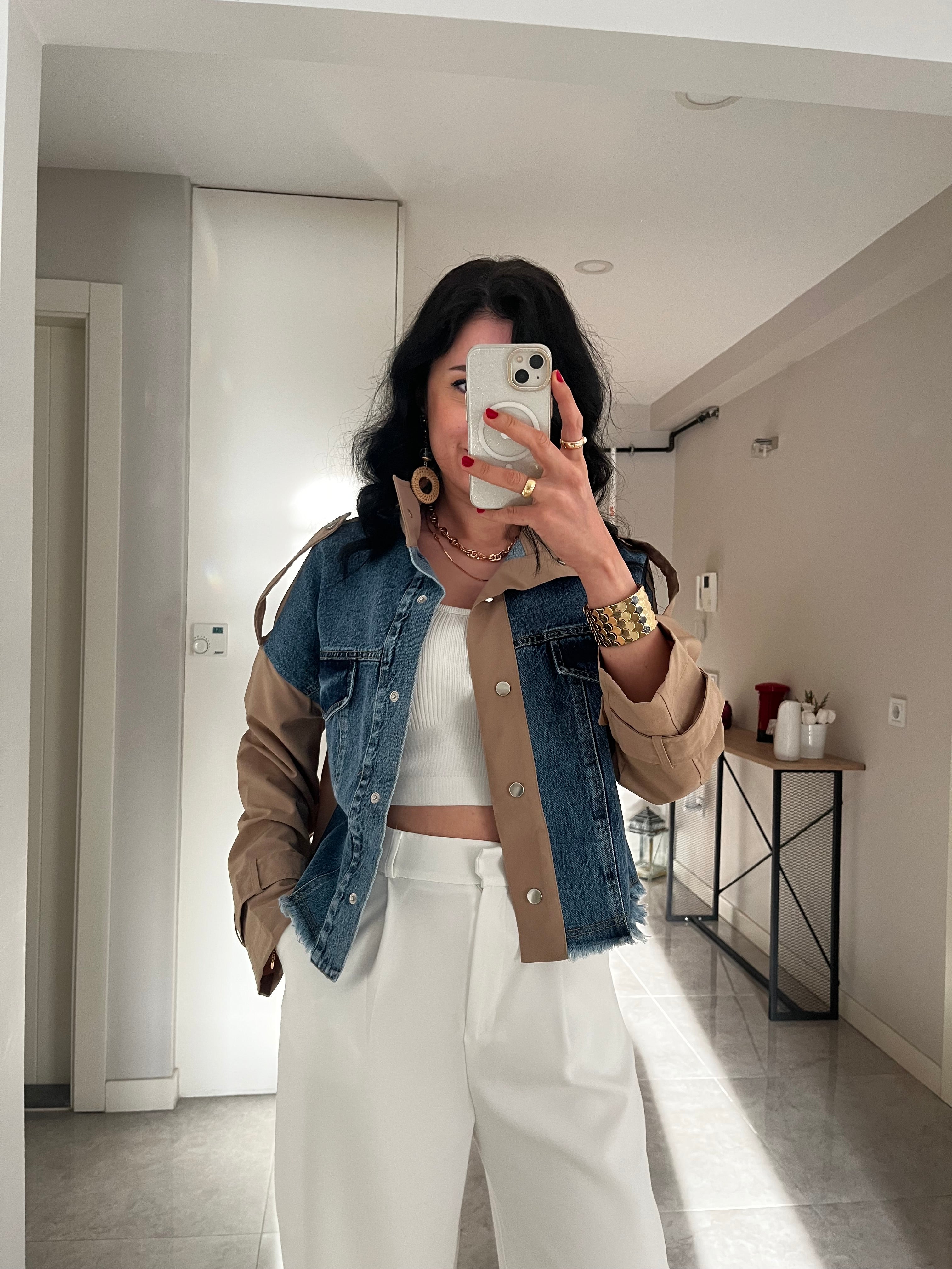 Camel & Denim Detay Ceket