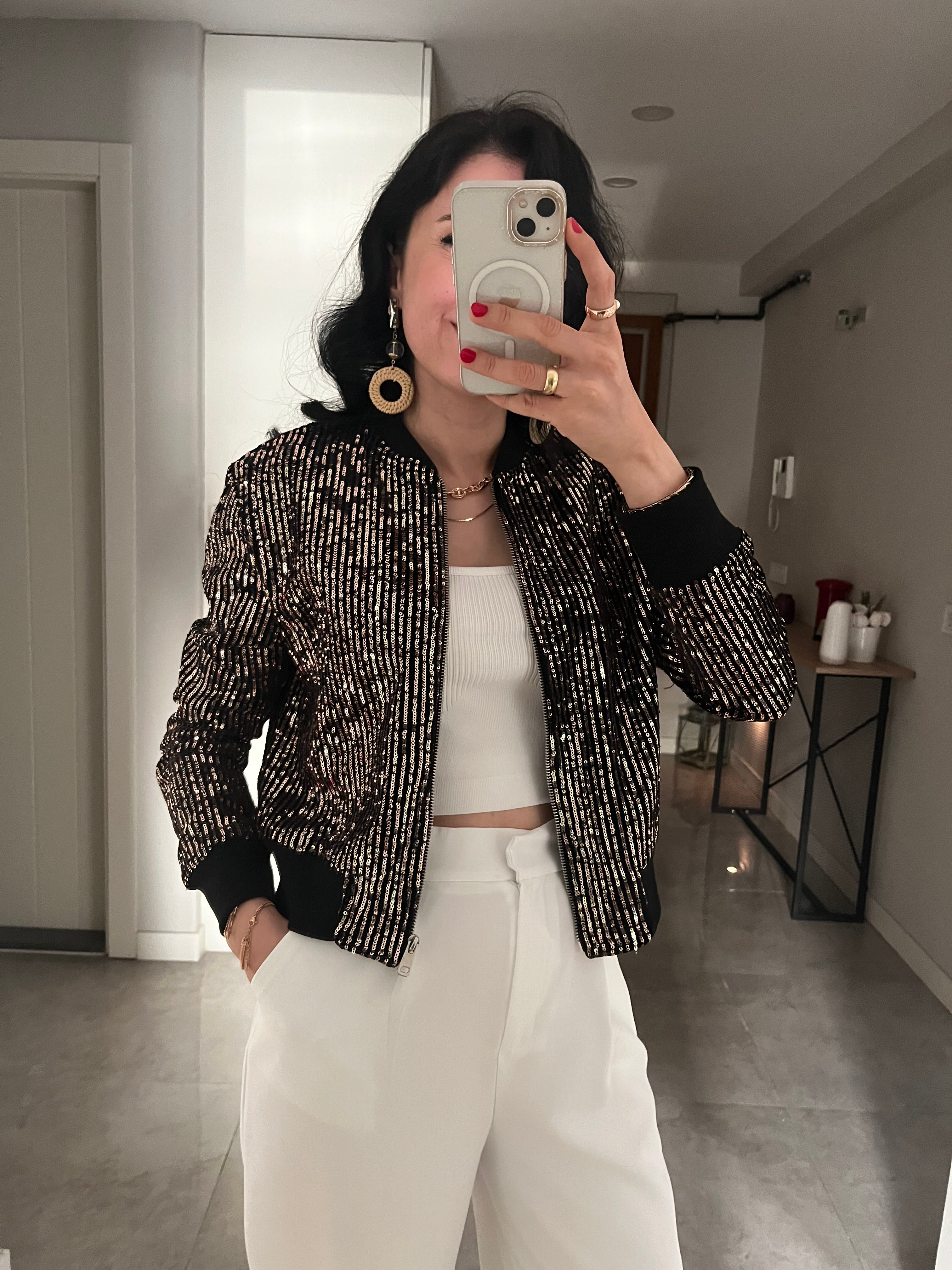 Gold Bronz Payetli Bomber Ceket