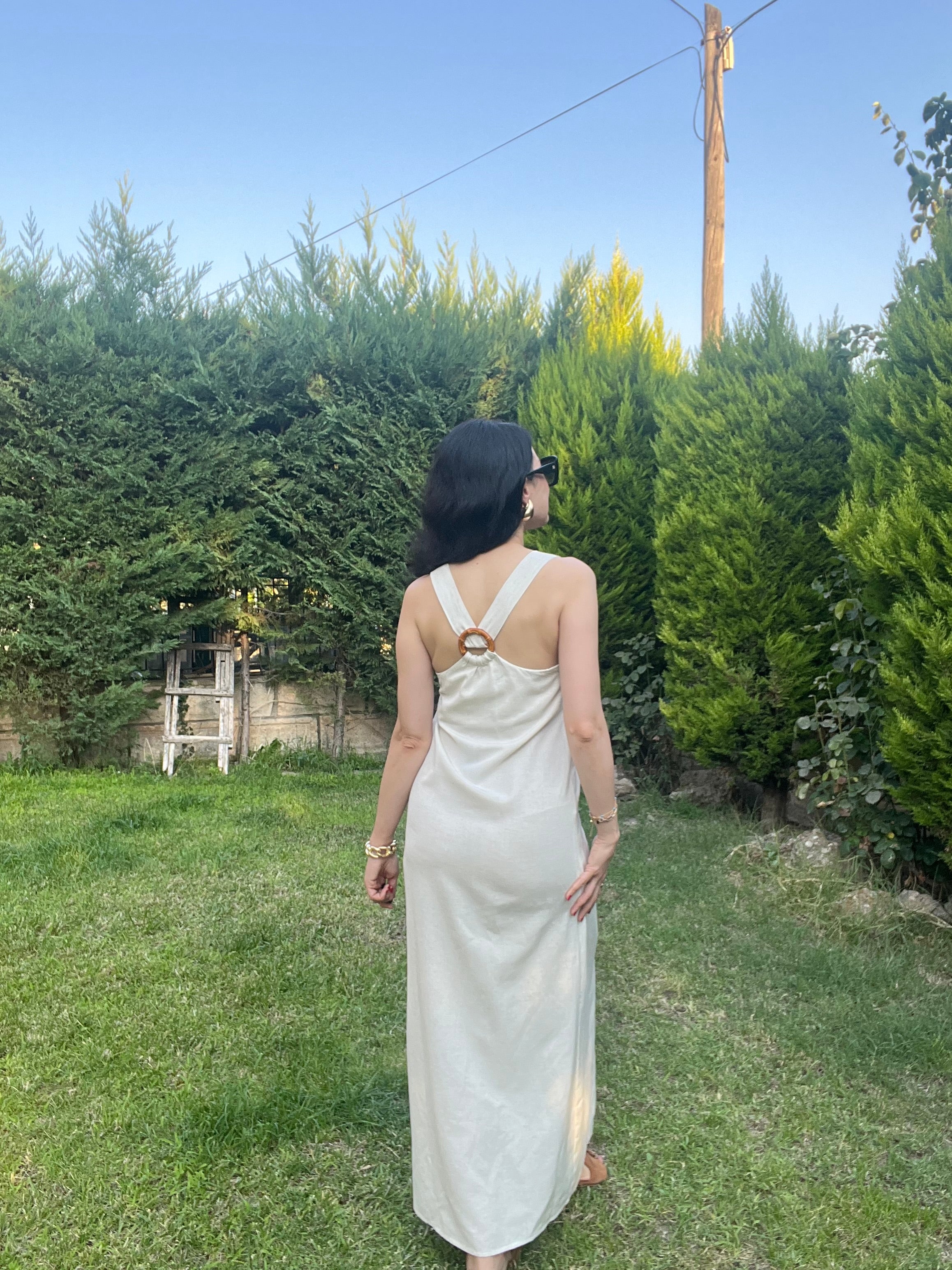 Keten Bambu Tokalı Elbise