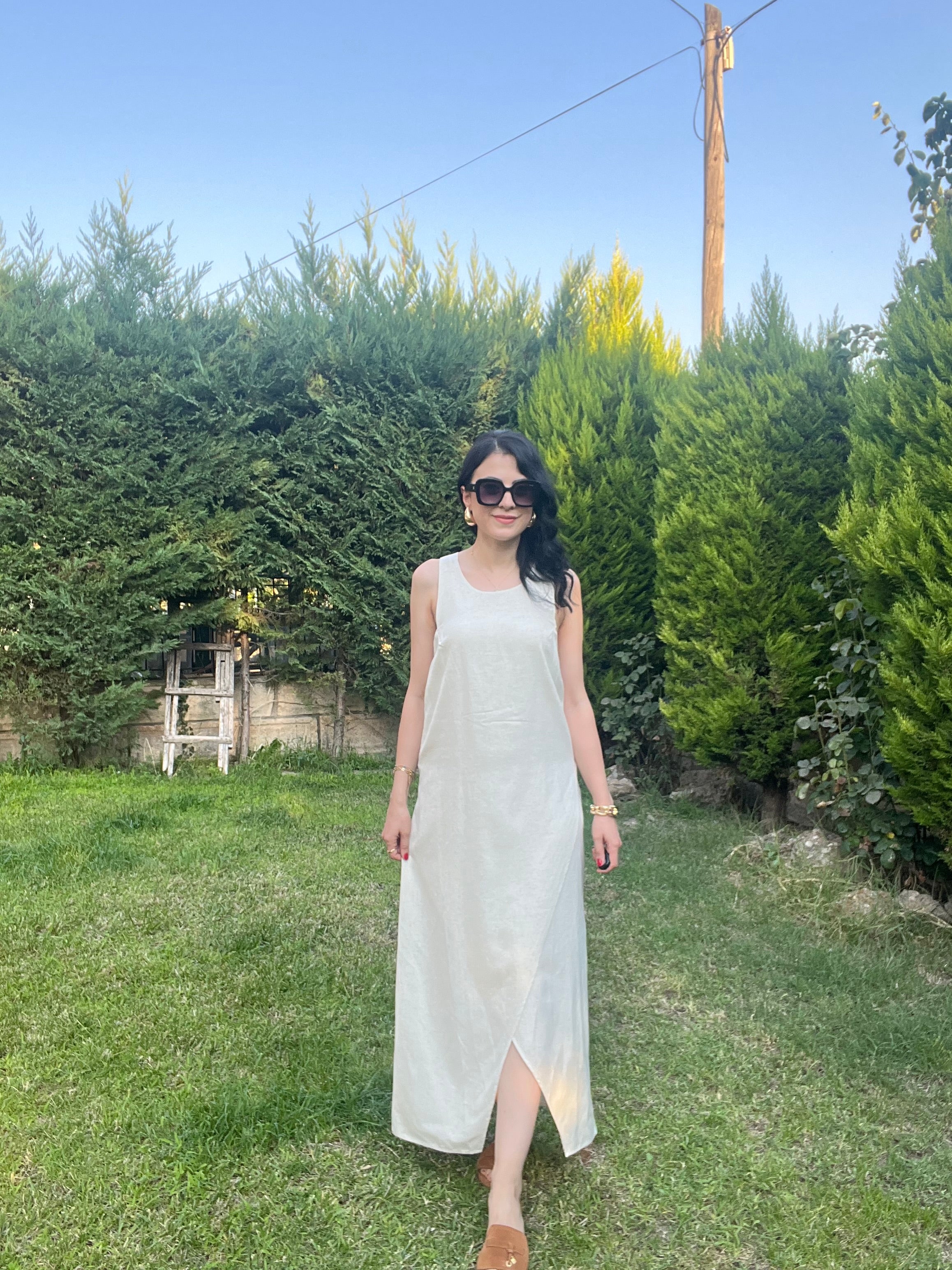 Keten Bambu Tokalı Elbise