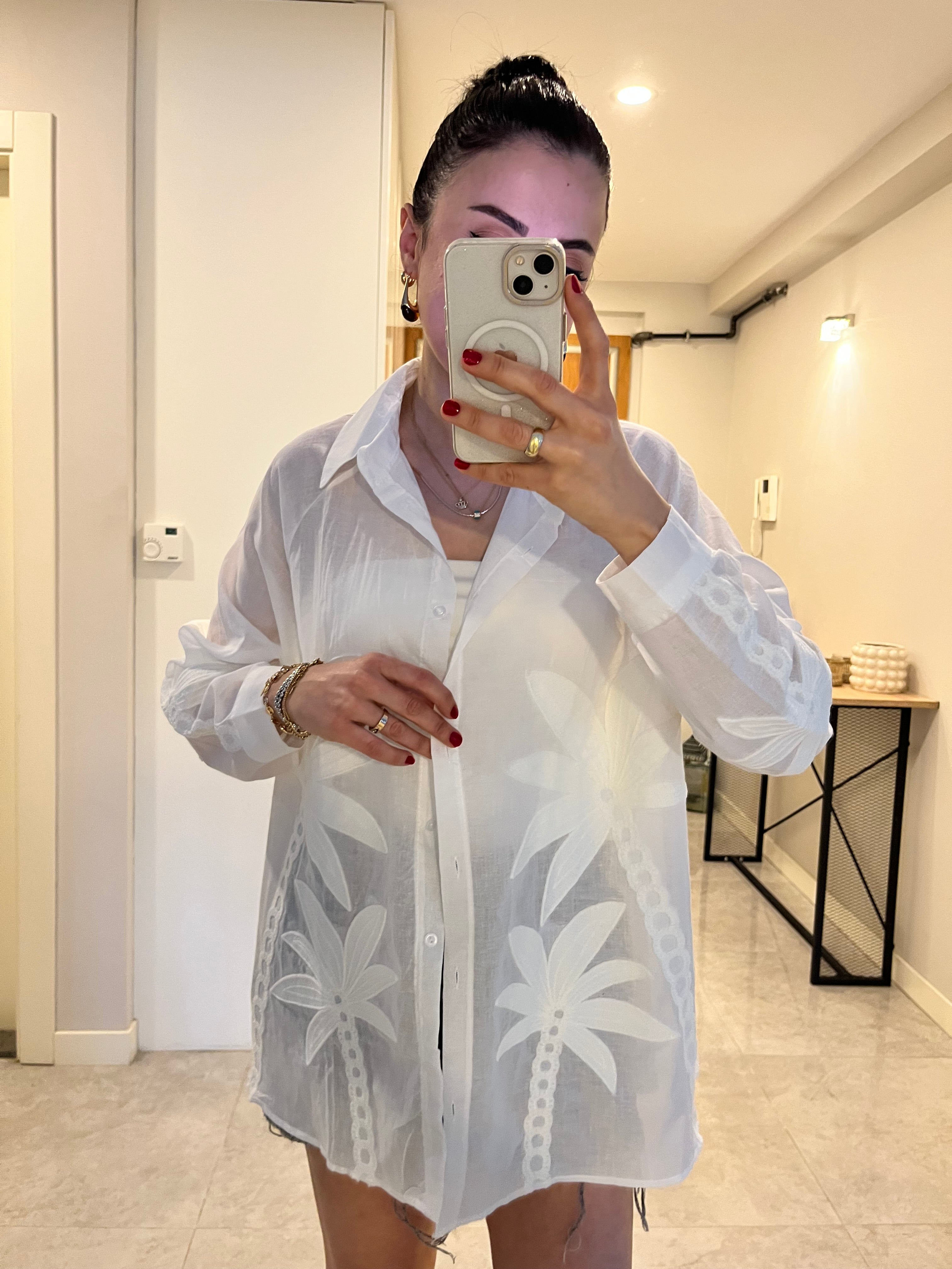 Palmiye Nakış Detay Gömlek Oversize