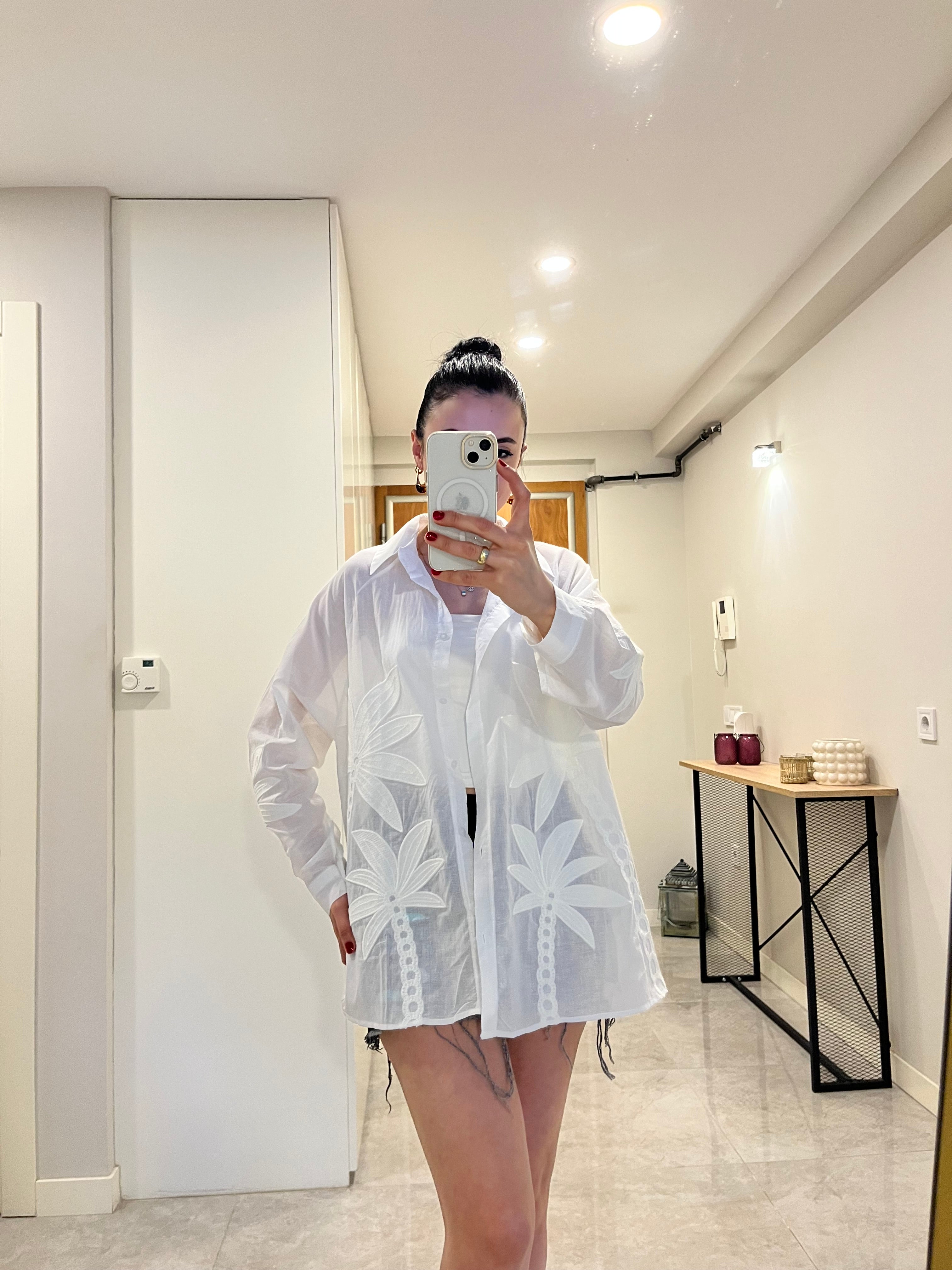 Palmiye Nakış Detay Gömlek Oversize