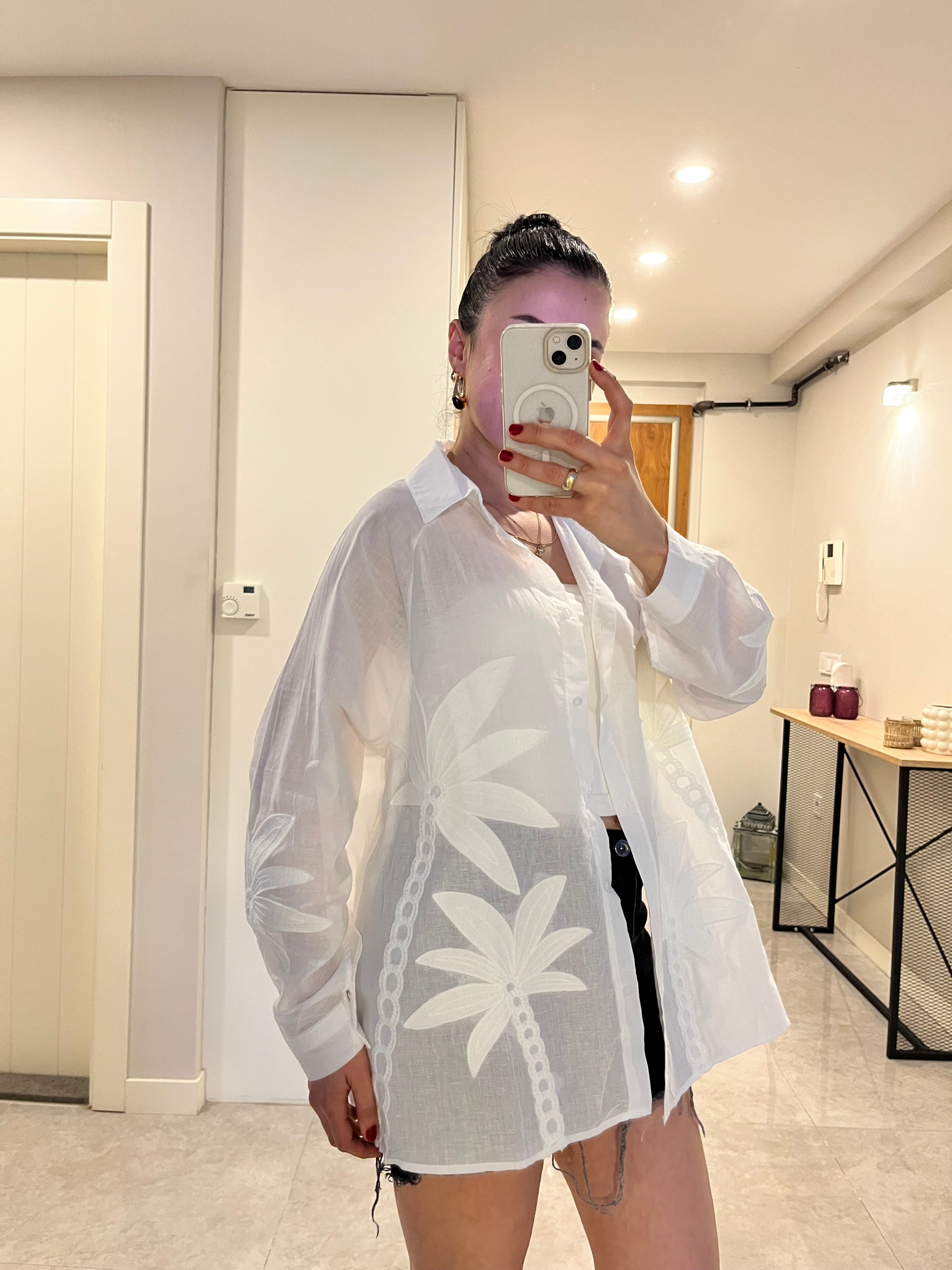 Palmiye Nakış Detay Gömlek Oversize