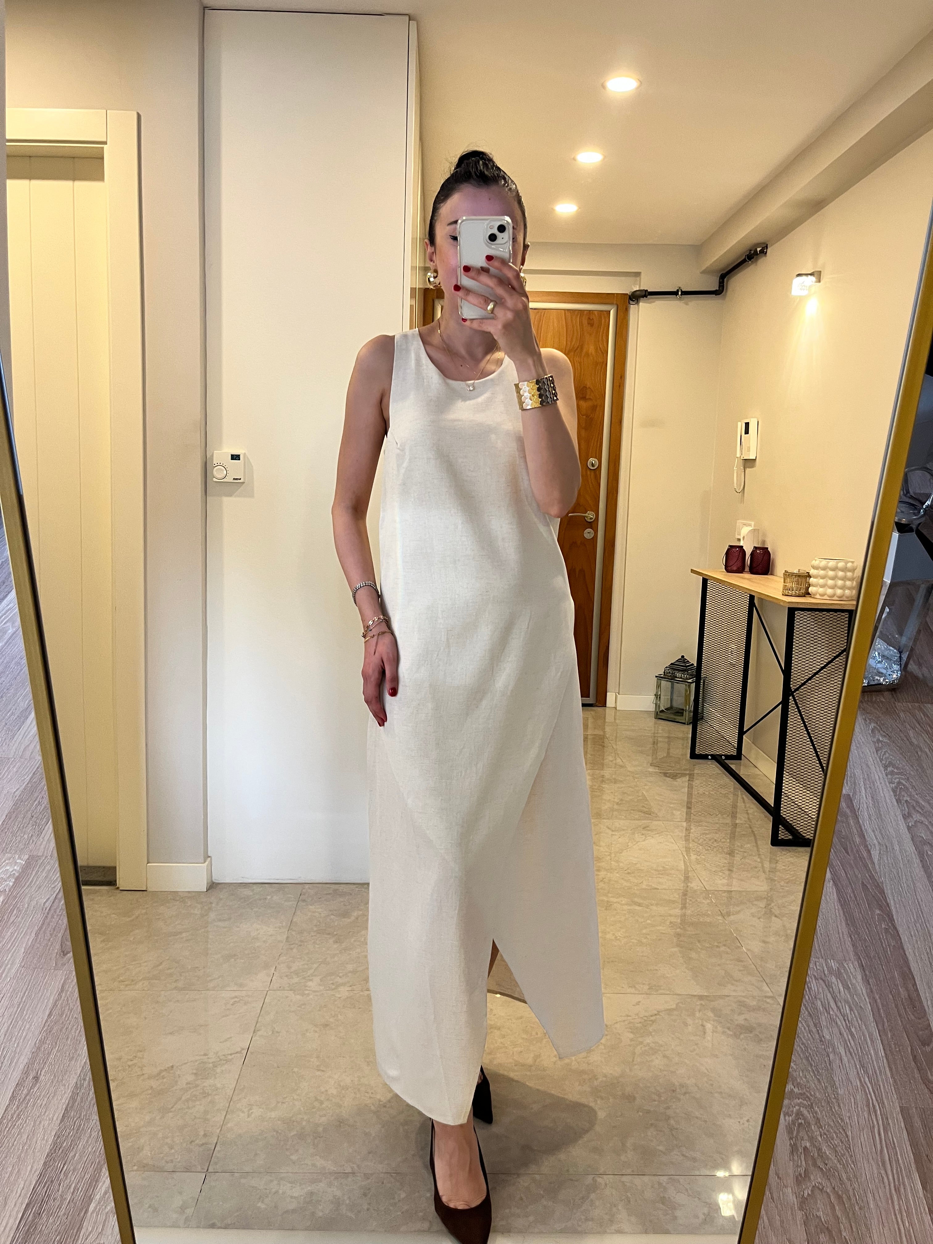 Keten Bambu Tokalı Elbise