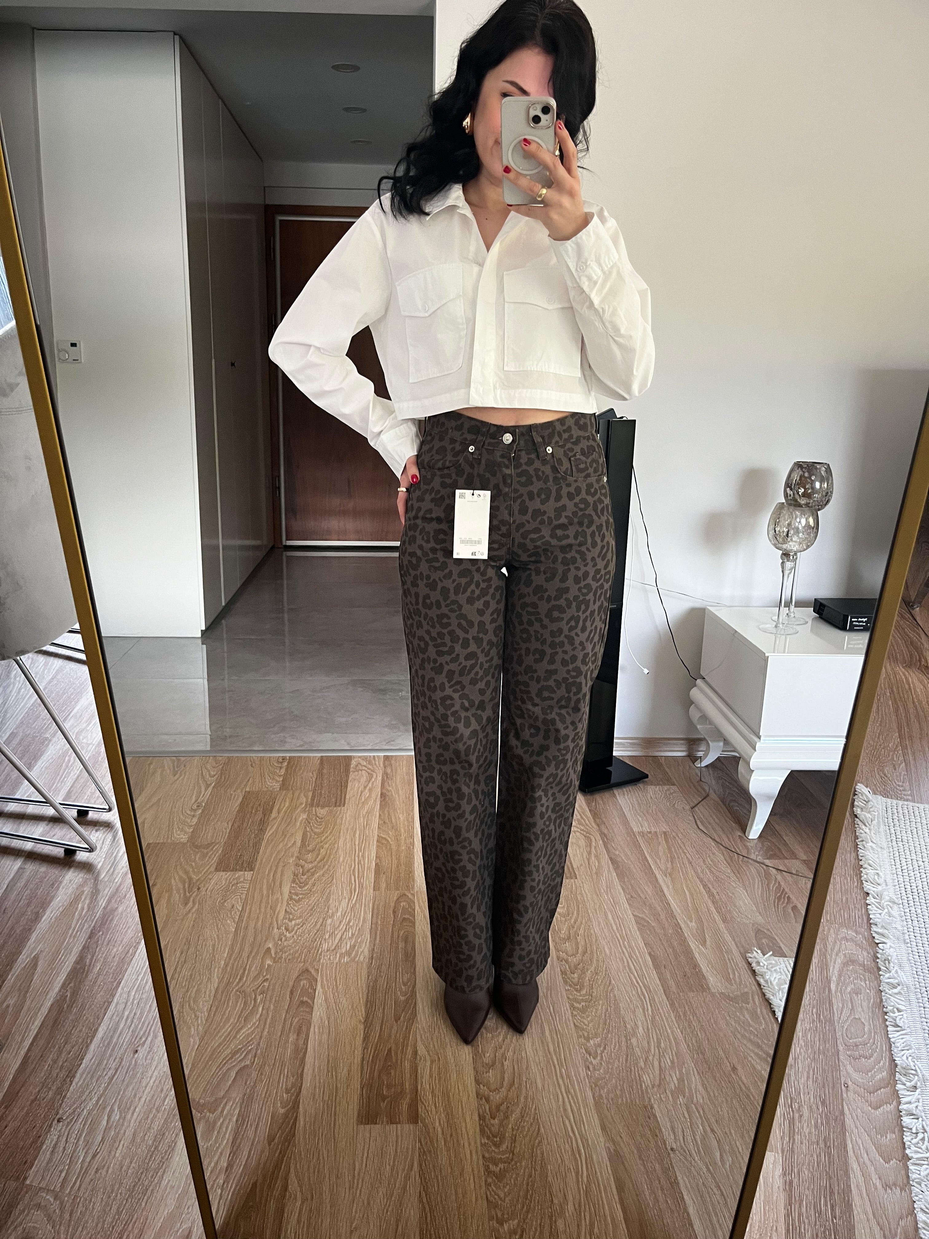 ZR Marka Leopar Desen Straight Fit Jean